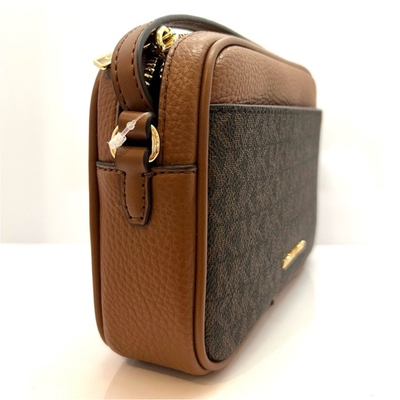 Michael Kors Jet Set Small Leather Camera Crossbody Bag Brown Signature - Picture 4 of 8
